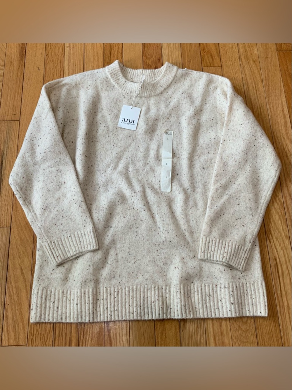 a.n.a Speckled Super Soft Cream Knit Crewneck Sweater